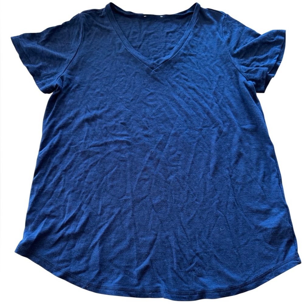 Women's Blue V-Neck Short Sleeve T-Shirt L